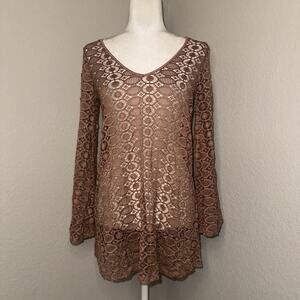 Green Envelope Los Angeles Pink Lace Bell Sleeve Swim Coverup M Coquette Resort